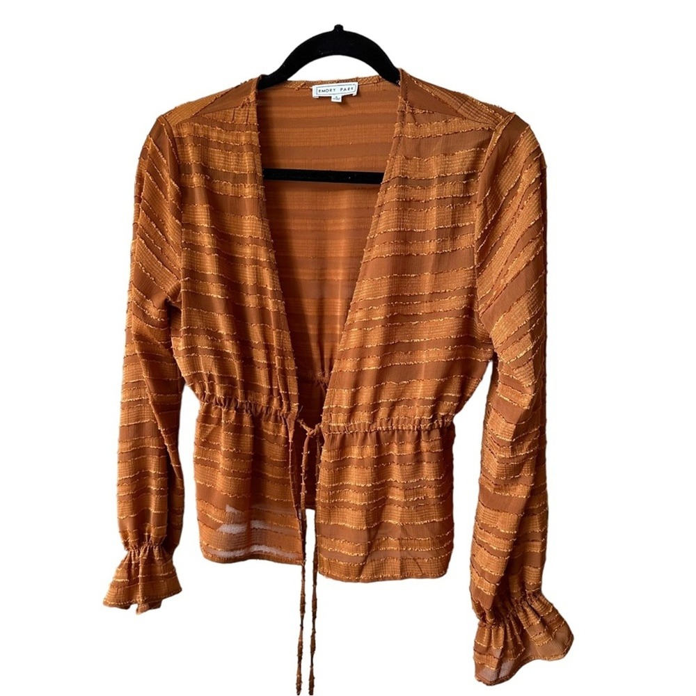 emory park orange front tie long sleeve blouse‎ women size small